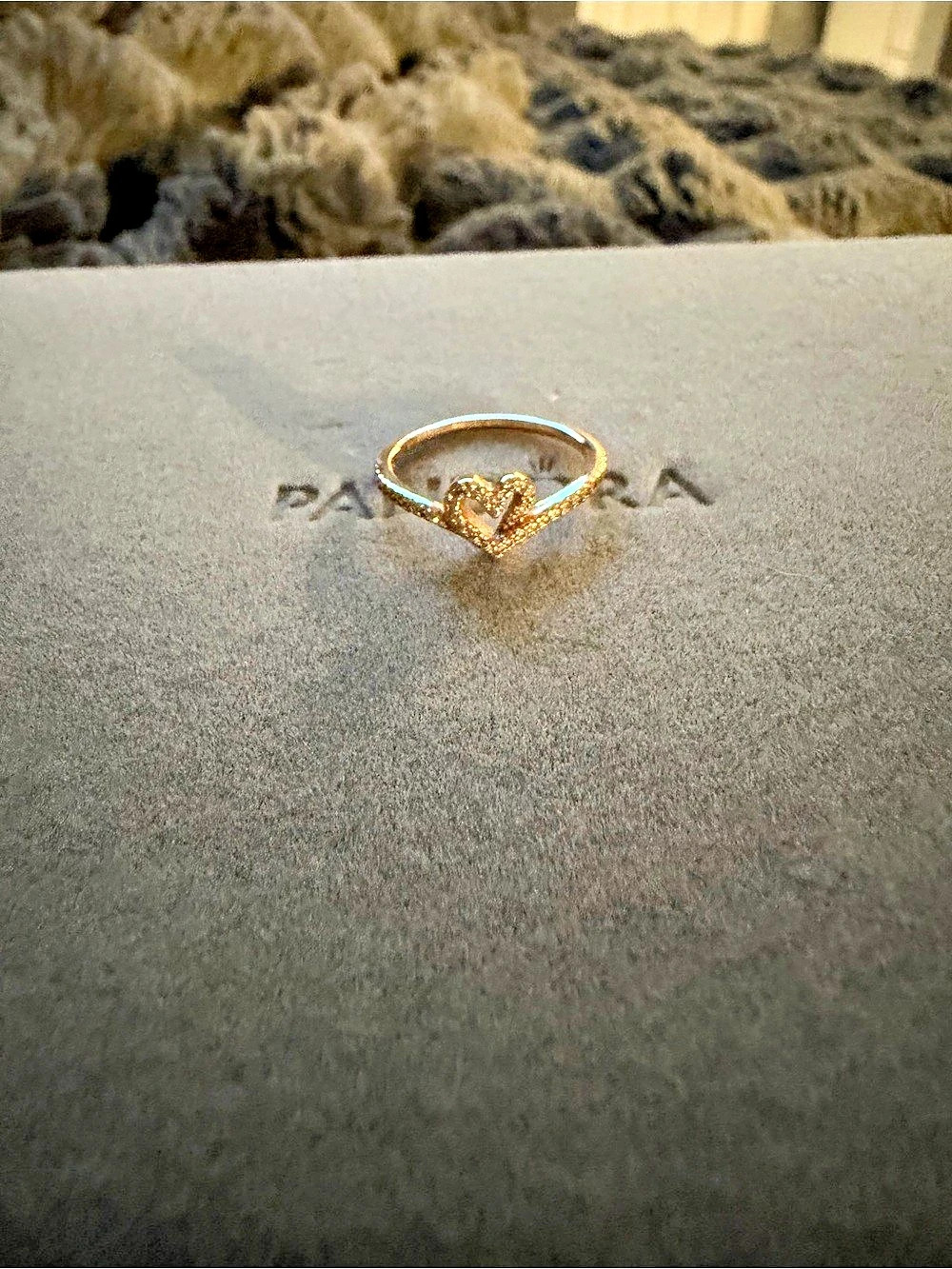 Pandora Sparkling Wishbone Heart Ring Heart Ring in Rose Gold Like New